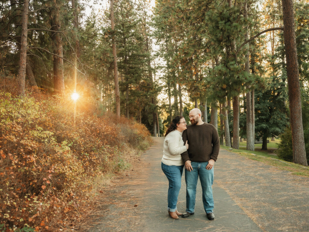 A warm and peaceful Manito Park engagement session in Spokane, WA. Natural engagement photos captured one month before the wedding.