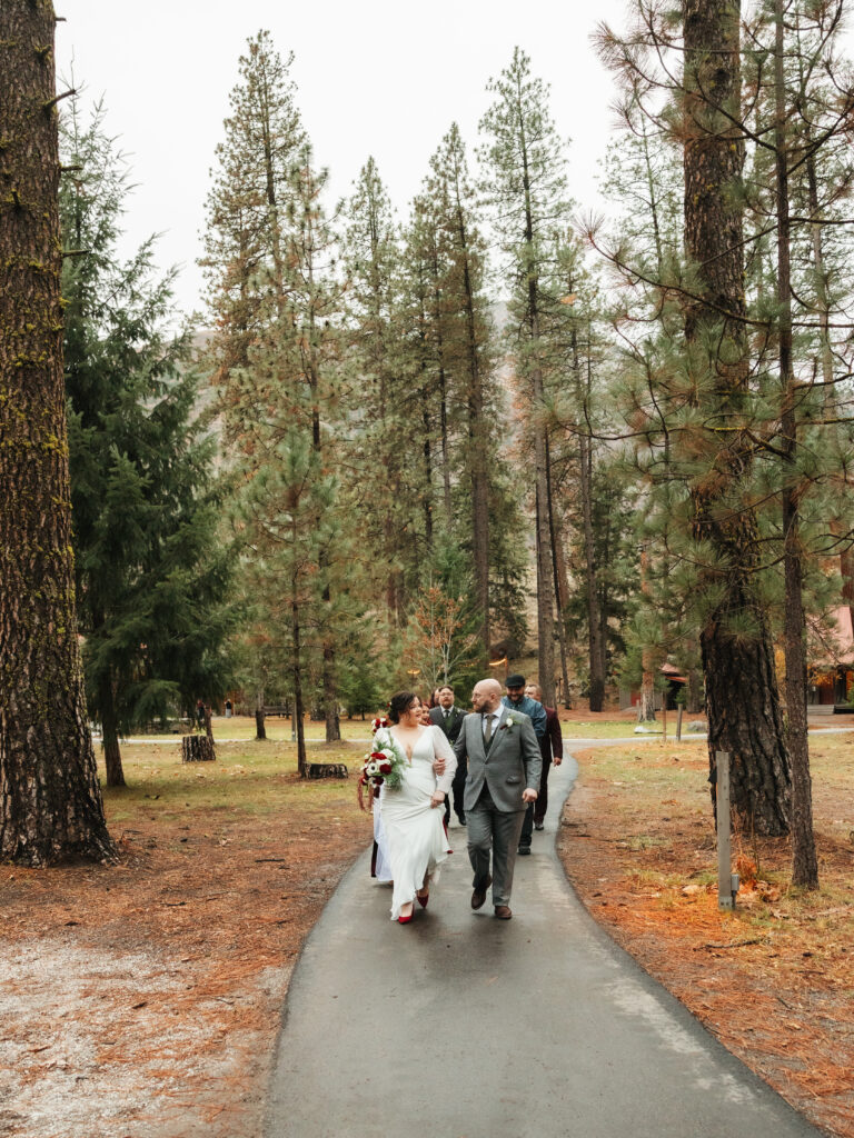 A cozy November wedding at Sleeping Lady Mountain Resort in Leavenworth, WA featuring DIY florals, a bridal cape, and mountain views.