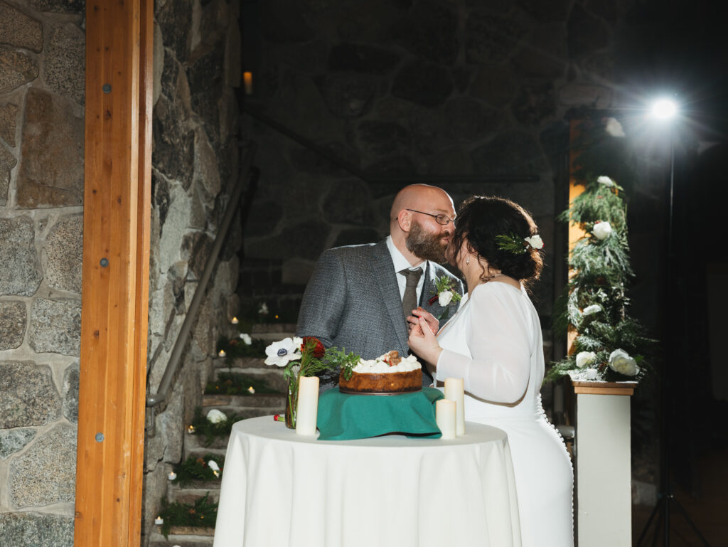 A cozy November wedding at Sleeping Lady Mountain Resort in Leavenworth, WA featuring DIY florals, a bridal cape, and mountain views.